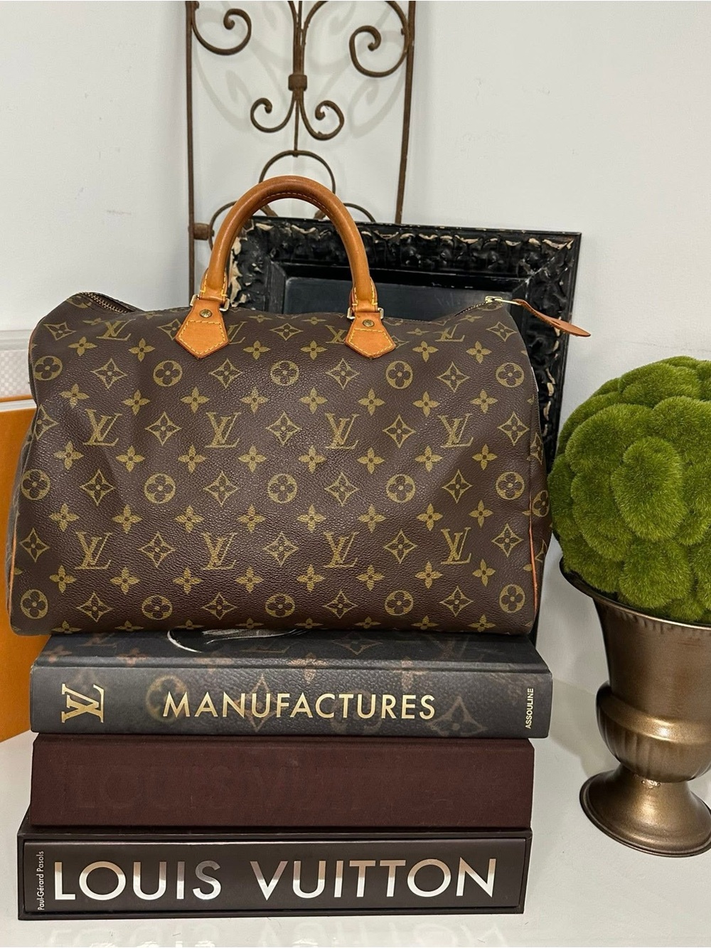 Louis Vuitton Brown Monogram Canvas Duffel Bag with Tan Leather Trim Speedy 35!
